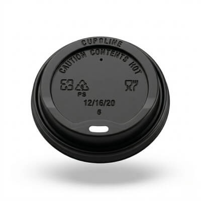 black dome lid for 10–24oz paper cup with sip hole (close-up view)