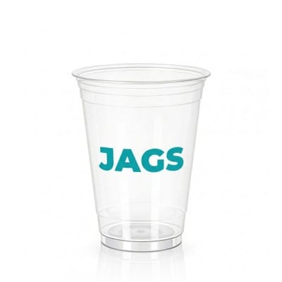 16oz clear plastic cup with JAGS logo for cold drinks