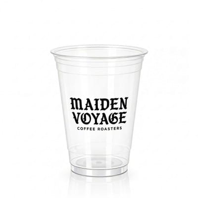 16oz clear plastic cup with Maiden Voyage logo for cold drinks