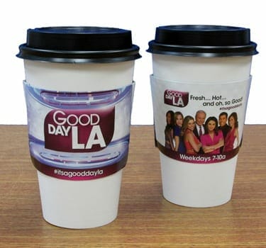 Plain coffee mug with branded sleeve