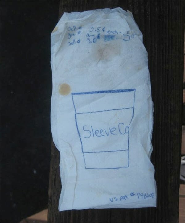 Napkin from Jim Chelossi's brainstorming session for the coffee sleeve