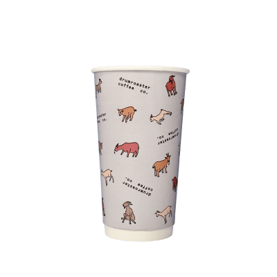 20 oz custom paper coffee cup with all over printed illustrated design for hot drinks