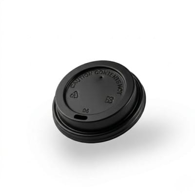 black dome lid for 8oz paper cup with sip hole angled view