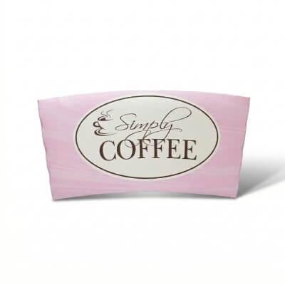 custom pink corrugated coffee cup sleeve with Simply Coffee logo in elegant script design