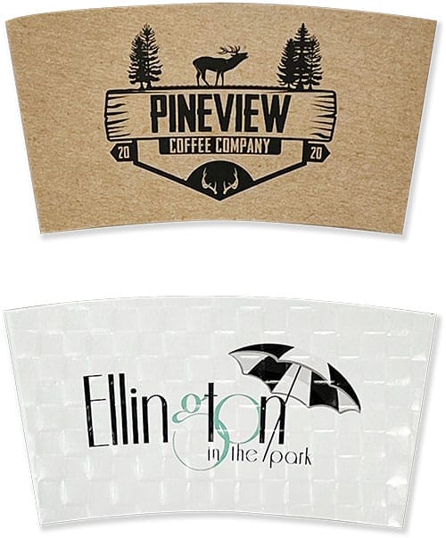 1 and 2 color embossed and smooth coffee sleeves