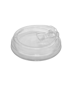 A transparent, round plastic lid with a small tab for easy opening.