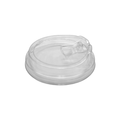 A transparent, round plastic lid with a small tab for easy opening.